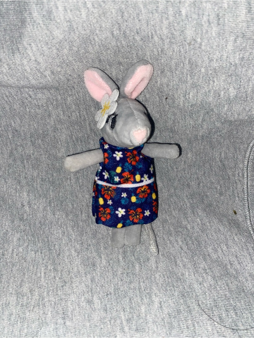 Plush Gray rat  in Floral Blue Dress